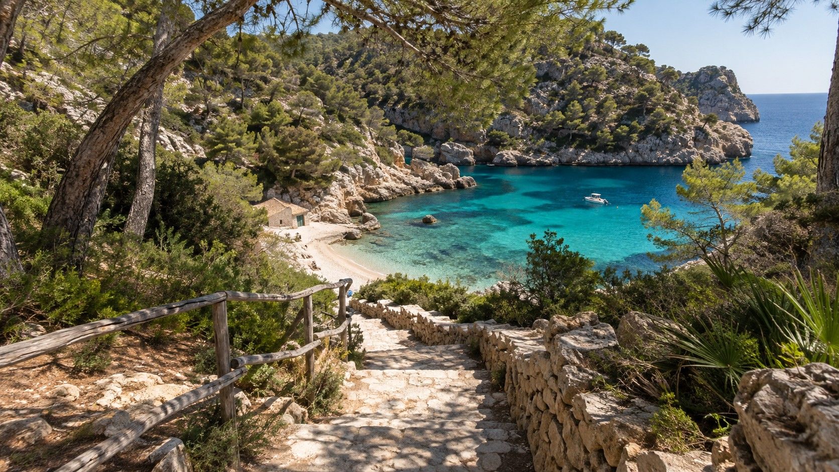 Costa rocosa y playa en una cala de Mallorca